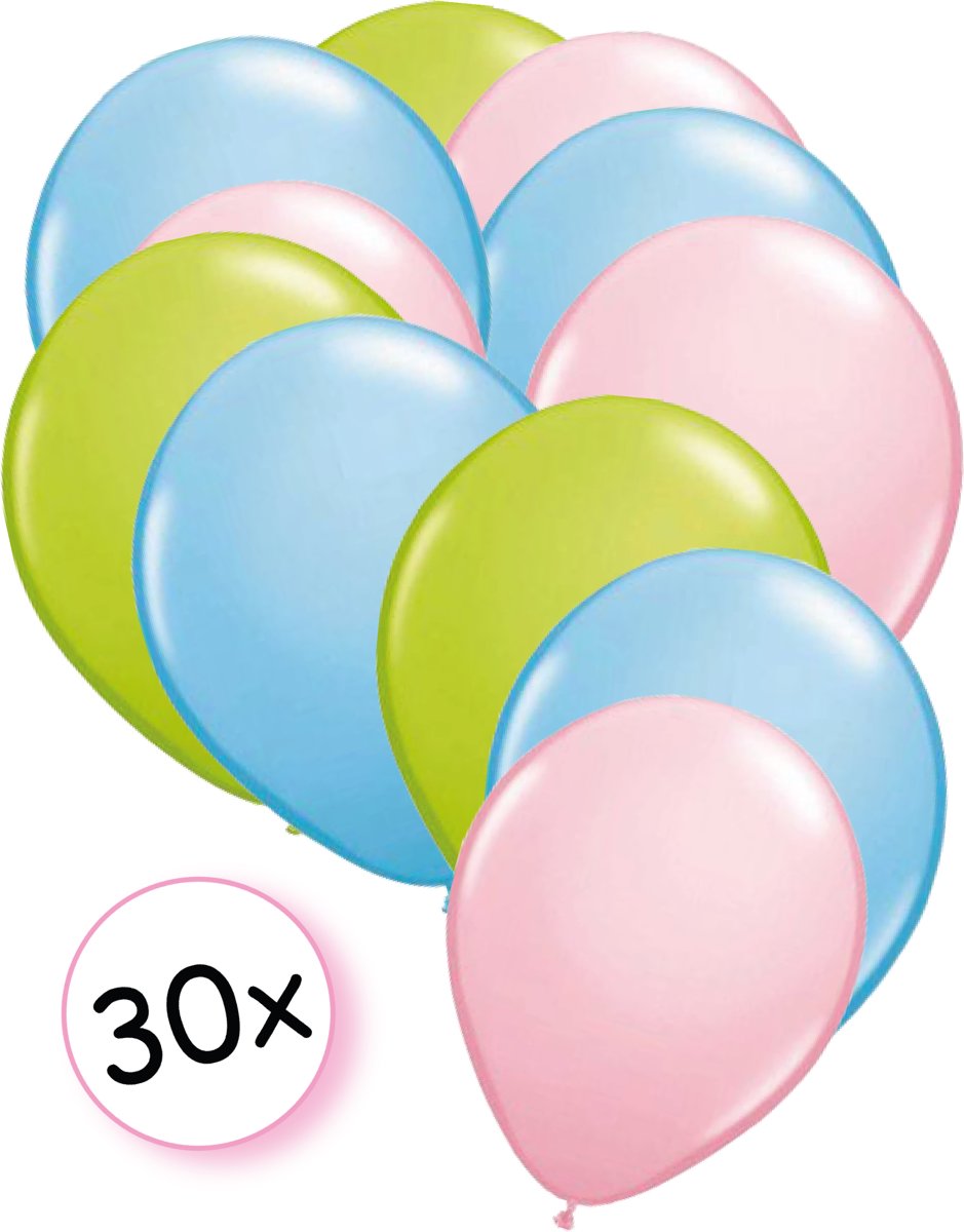 Ballonnen Licht Groen, Licht Blauw & Licht Roze 30 stuks 27 cm